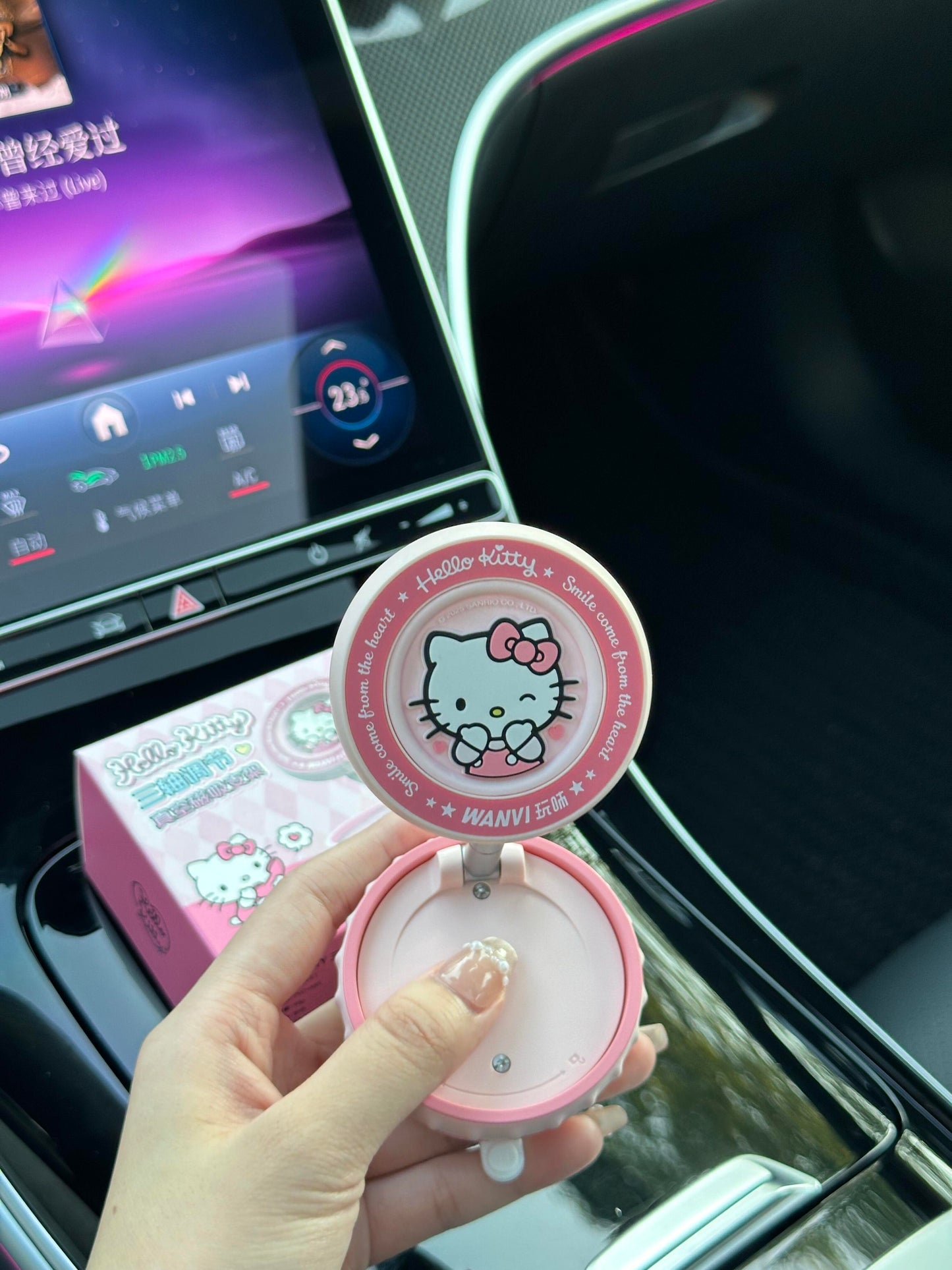 Pink Hellokitty Foldable Magnetic Vacuum Phone Holder, 360° Electric Suction Car Mount, Double-Sided Swivel Stand for Car, Mirror, Gym, Kitchen, Hands-Free Portable Phone Holder