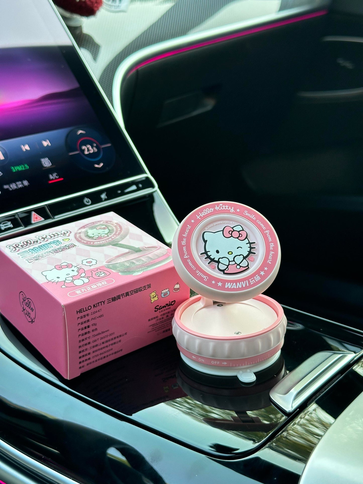 Pink Hellokitty Foldable Magnetic Vacuum Phone Holder, 360° Electric Suction Car Mount, Double-Sided Swivel Stand for Car, Mirror, Gym, Kitchen, Hands-Free Portable Phone Holder