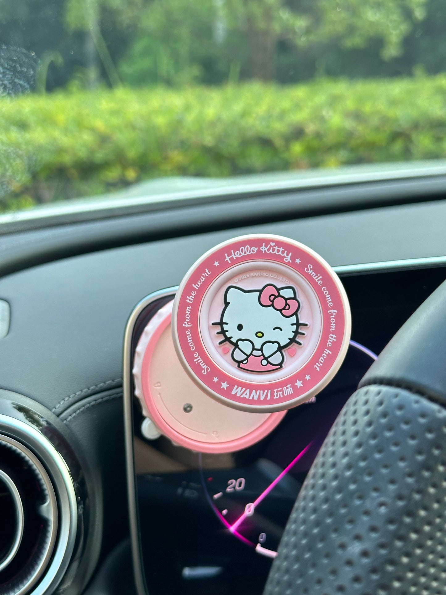 Pink Hellokitty Foldable Magnetic Vacuum Phone Holder, 360° Electric Suction Car Mount, Double-Sided Swivel Stand for Car, Mirror, Gym, Kitchen, Hands-Free Portable Phone Holder
