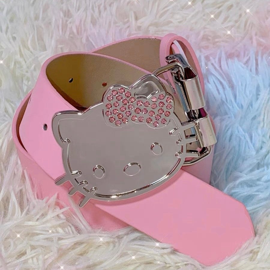 Hellokitty Rhinestone Belt Y2k Belt Cowgirl Leather Belt for Women