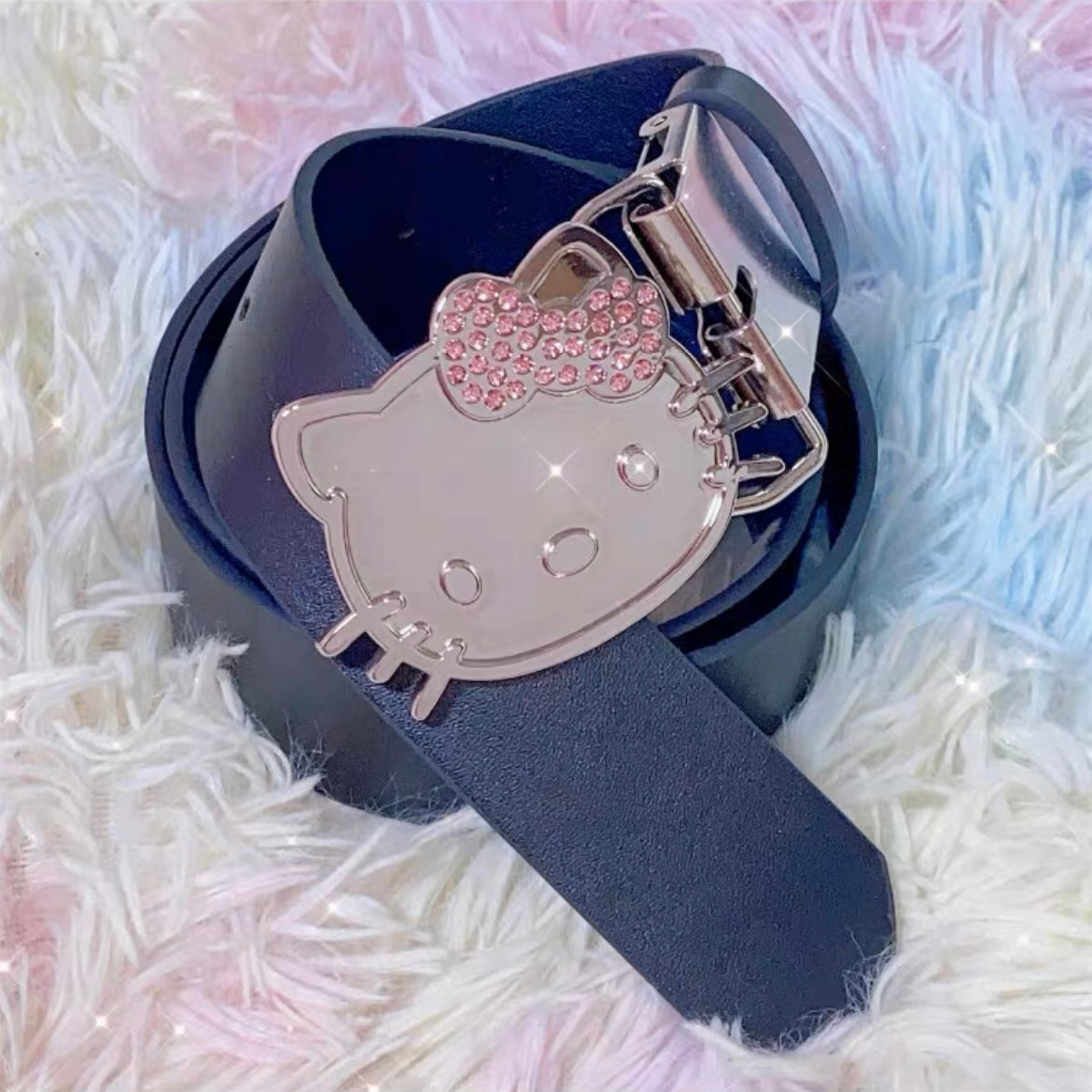 Hellokitty Rhinestone Belt Y2k Belt Cowgirl Leather Belt for Women