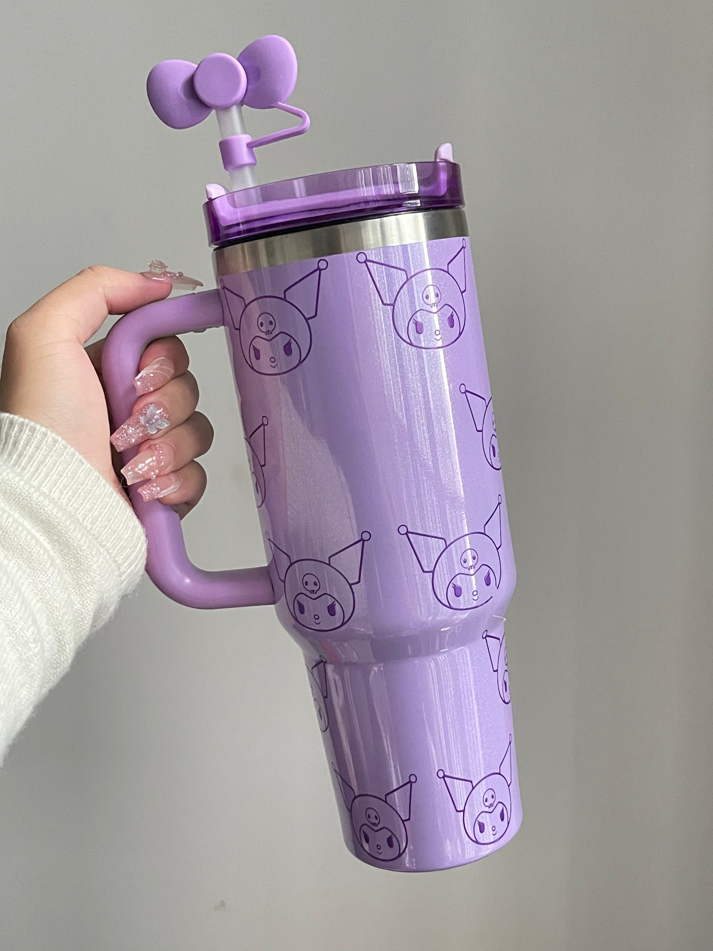 SipSweetie|Kuromi Purple In-Car Insulated Cup 1200 ml Tumbler with Handle Stainless Steel Insulated Cup with Lid #0008