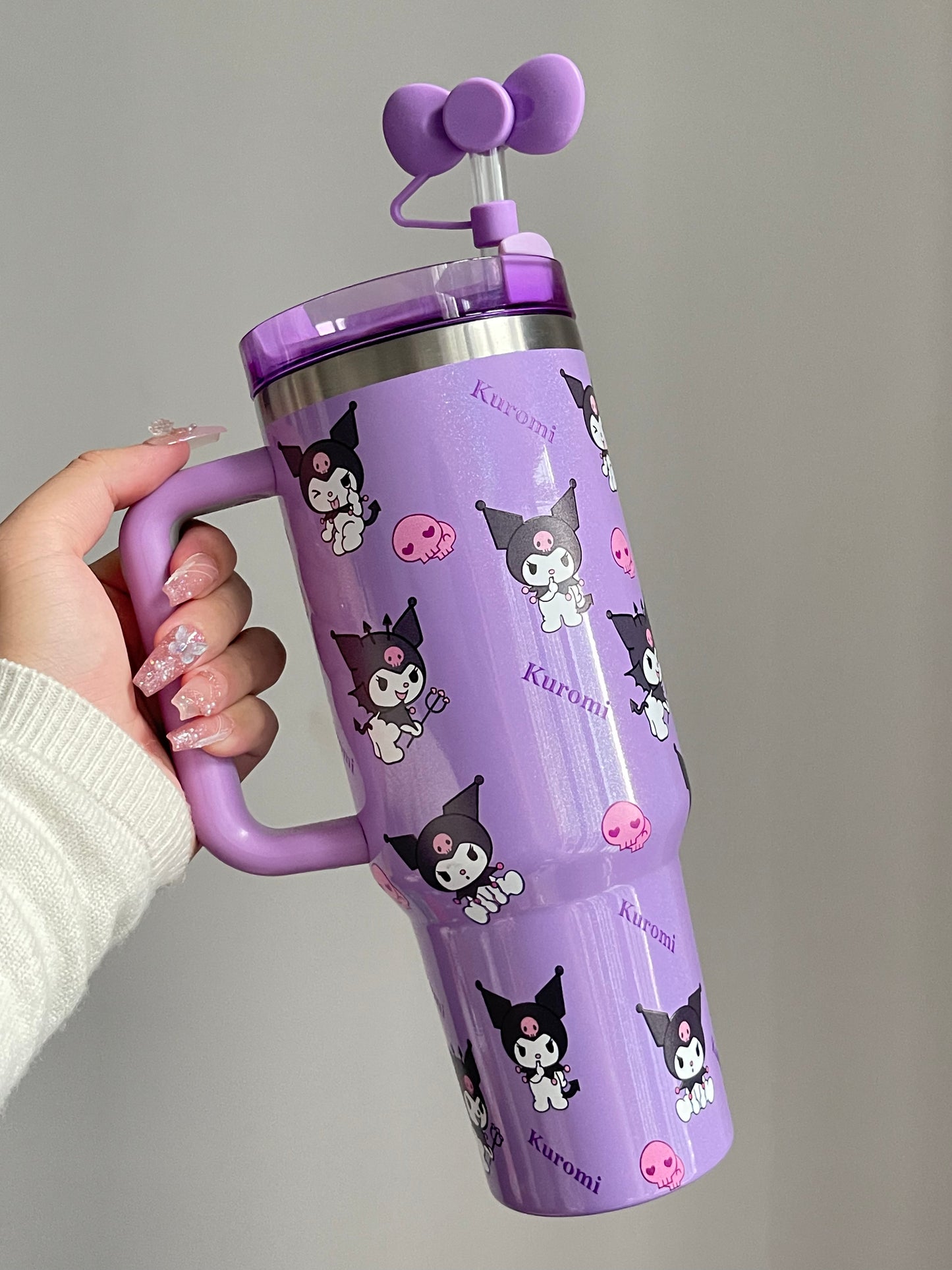 SipSweetie|Kuromi Purple In-Car Insulated Cup 1200 ml Tumbler with Handle Stainless Steel Insulated Cup with Lid #0002