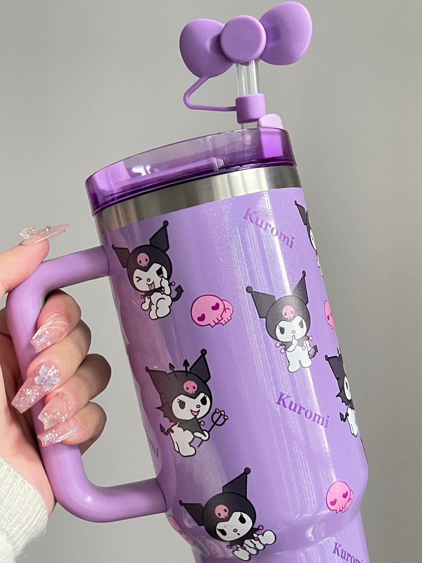 SipSweetie|Kuromi Purple In-Car Insulated Cup 1200 ml Tumbler with Handle Stainless Steel Insulated Cup with Lid #0002