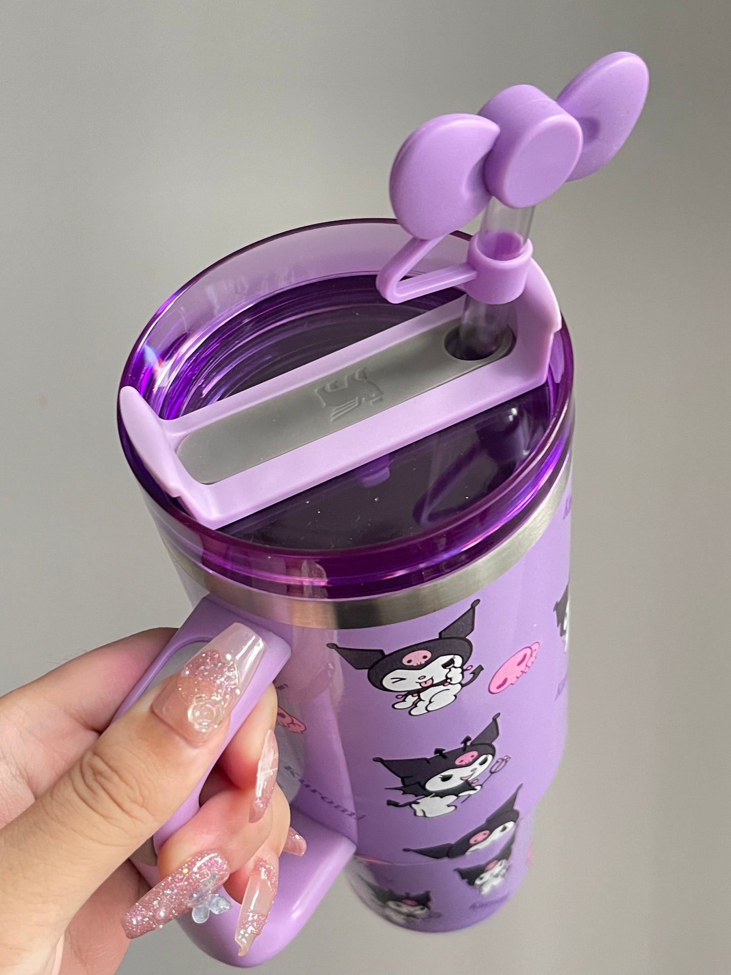 SipSweetie|Kuromi Purple In-Car Insulated Cup 1200 ml Tumbler with Handle Stainless Steel Insulated Cup with Lid #0002