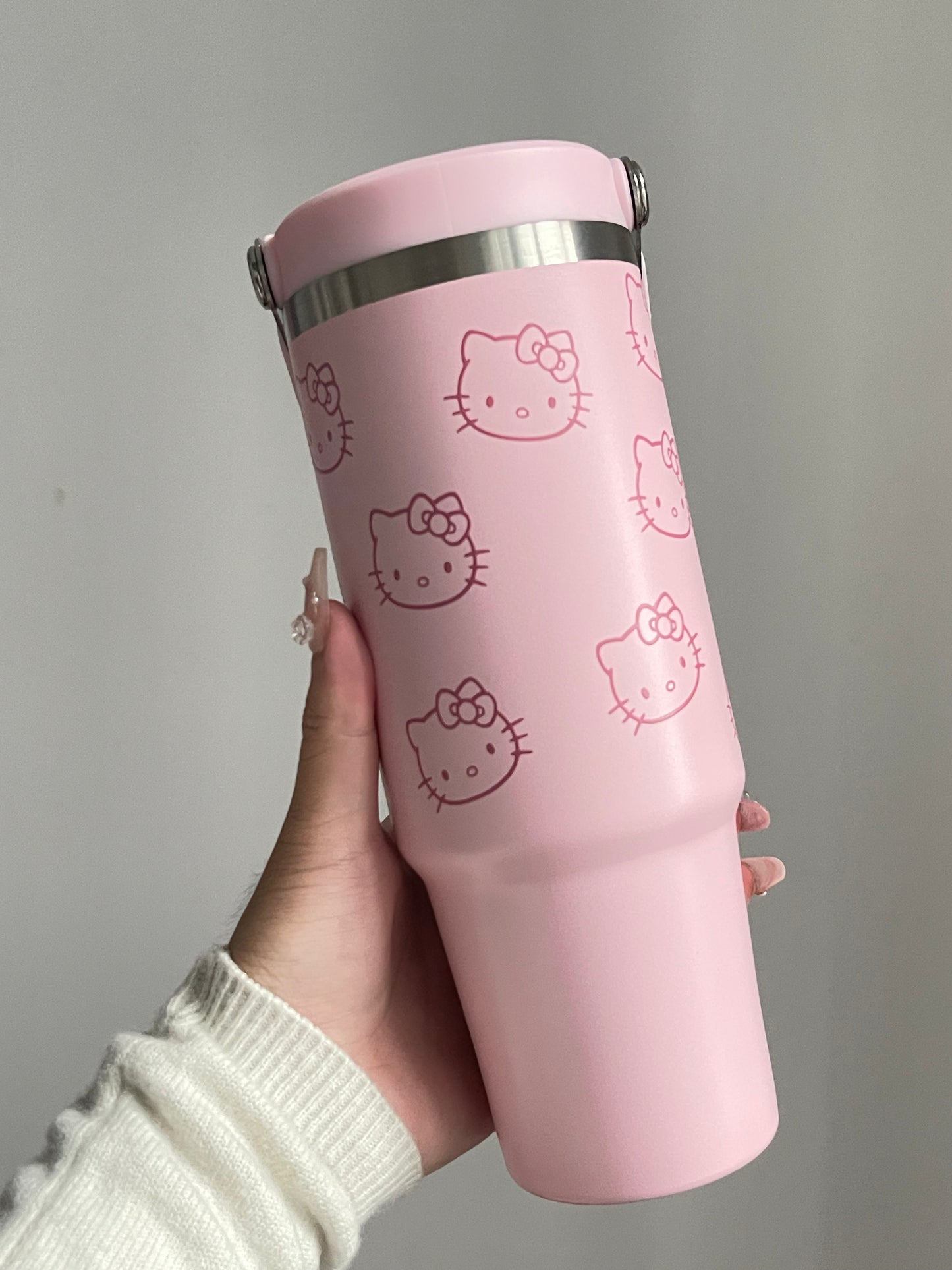 SipSweetie|Hellokitty Rose Quartz Stainless Steel Tumbler with Straw - Vacuum Insulated Water Bottle for Home Office or Car Reusable Cup Leak Resistant Flip #0010