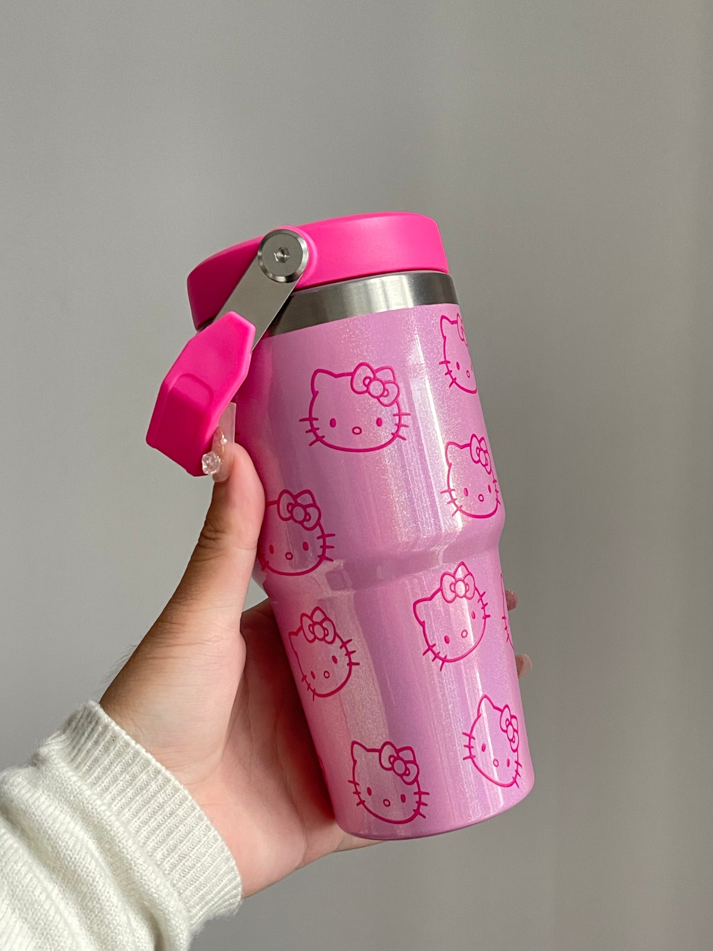SipSweetie|Hellokitty Pink Stainless Steel Tumbler with Straw - Vacuum Insulated Water Bottle for Home Office or Car Reusable Cup Leak Resistant Flip #0011