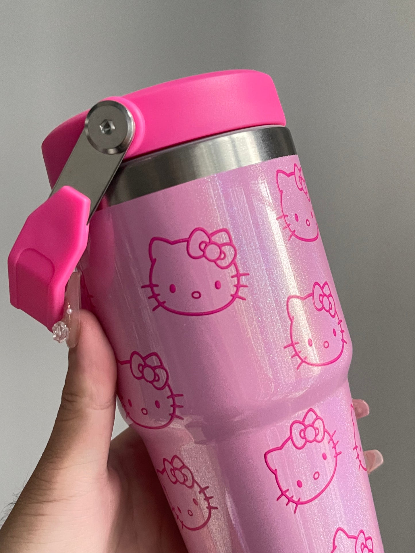 SipSweetie|Hellokitty Pink Stainless Steel Tumbler with Straw - Vacuum Insulated Water Bottle for Home Office or Car Reusable Cup Leak Resistant Flip #0011