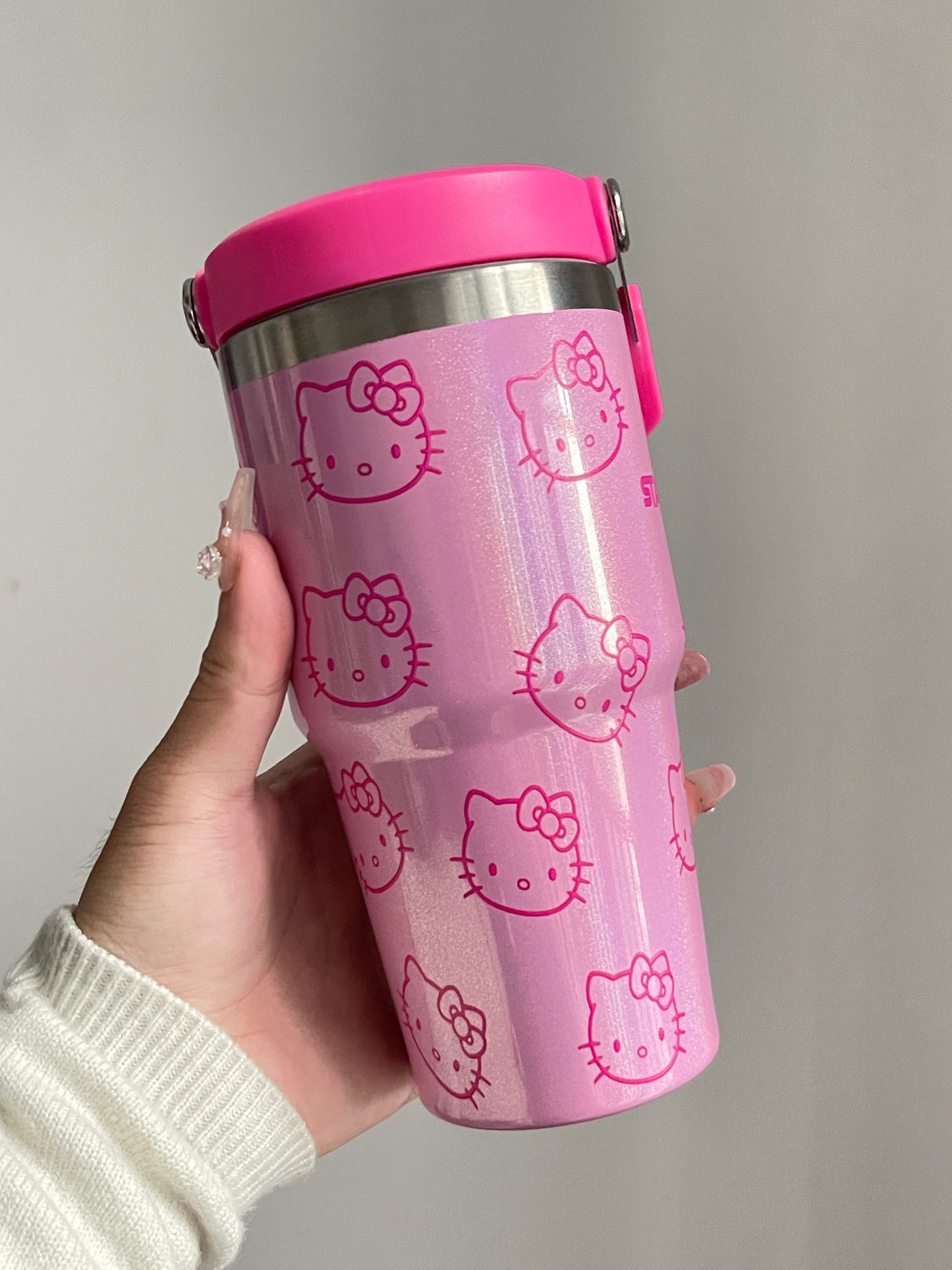 SipSweetie|Hellokitty Pink Stainless Steel Tumbler with Straw - Vacuum Insulated Water Bottle for Home Office or Car Reusable Cup Leak Resistant Flip #0011