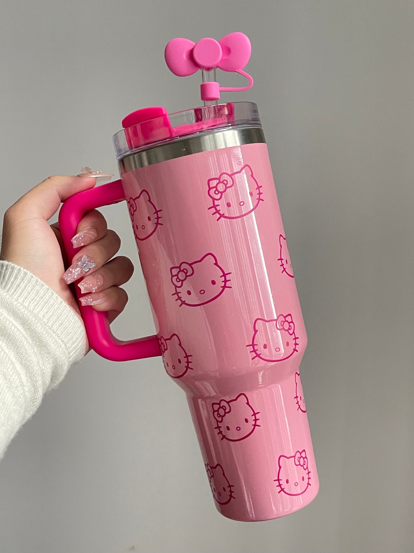 SipSweetie|Hellokitty Pink In-Car Insulated Cup 1200 ml Tumbler with Handle Stainless Steel Insulated Cup with Lid #0007