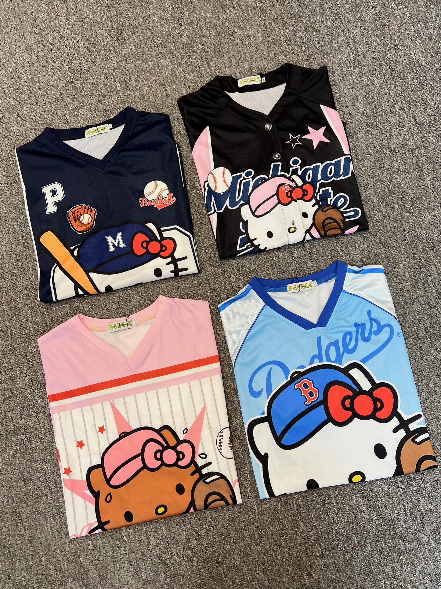Hellokitty Cute Baseball Jersey Baseball Shirts Sports Uniform Summer Loose Short Sleeve Tops T-Shirts