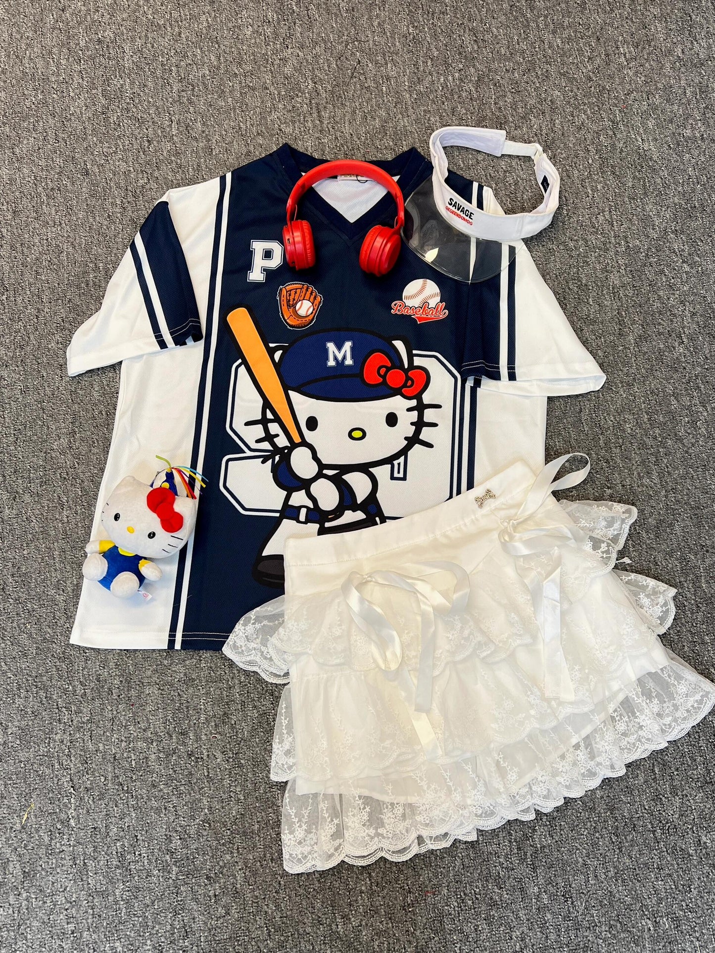 Hellokitty Cute Baseball Jersey Baseball Shirts Sports Uniform Summer Loose Short Sleeve Tops T-Shirts