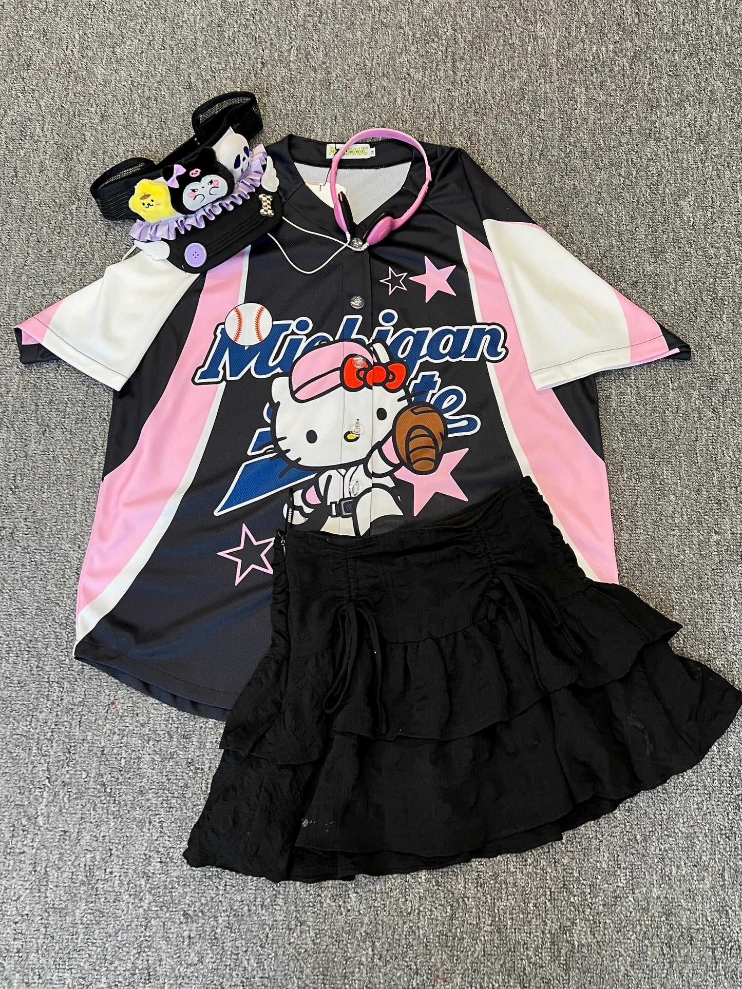 Hellokitty Cute Baseball Jersey Baseball Shirts Sports Uniform Summer Loose Short Sleeve Tops T-Shirts