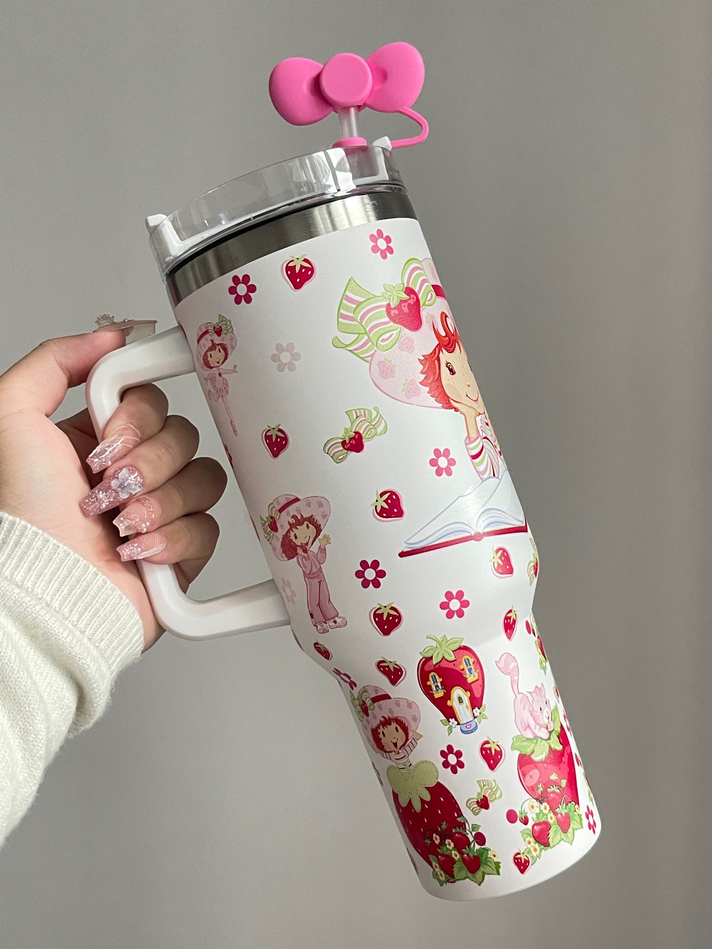 SipSweetie|Strawberry Shortcake In-Car Insulated Cup 1200 ml Tumbler with Handle Stainless Steel Insulated Cup with Lid #0015