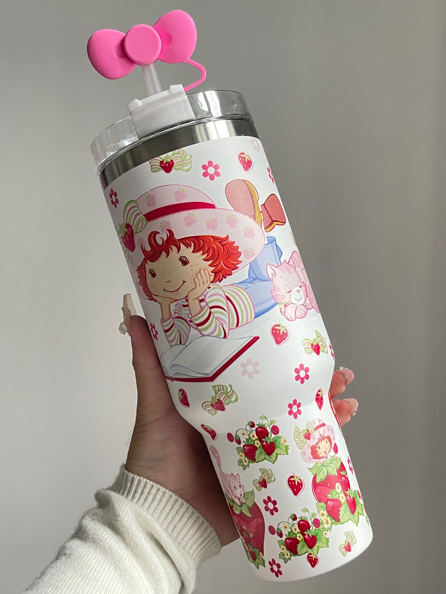 SipSweetie|Strawberry Shortcake In-Car Insulated Cup 1200 ml Tumbler with Handle Stainless Steel Insulated Cup with Lid #0015