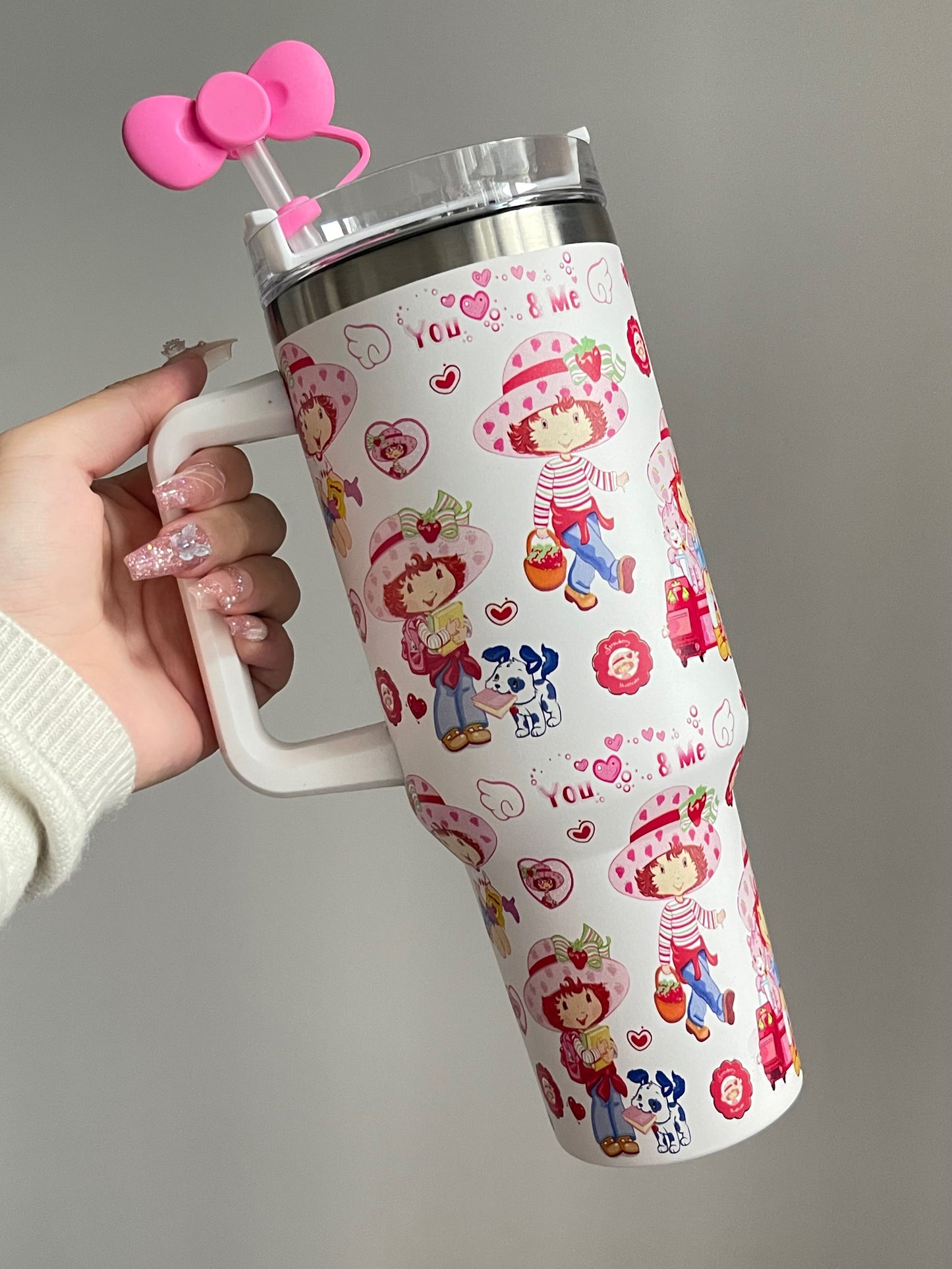 SipSweetie|Strawberry Shortcake In-Car Insulated Cup 1200 ml Tumbler with Handle Stainless Steel Insulated Cup with Lid #0012