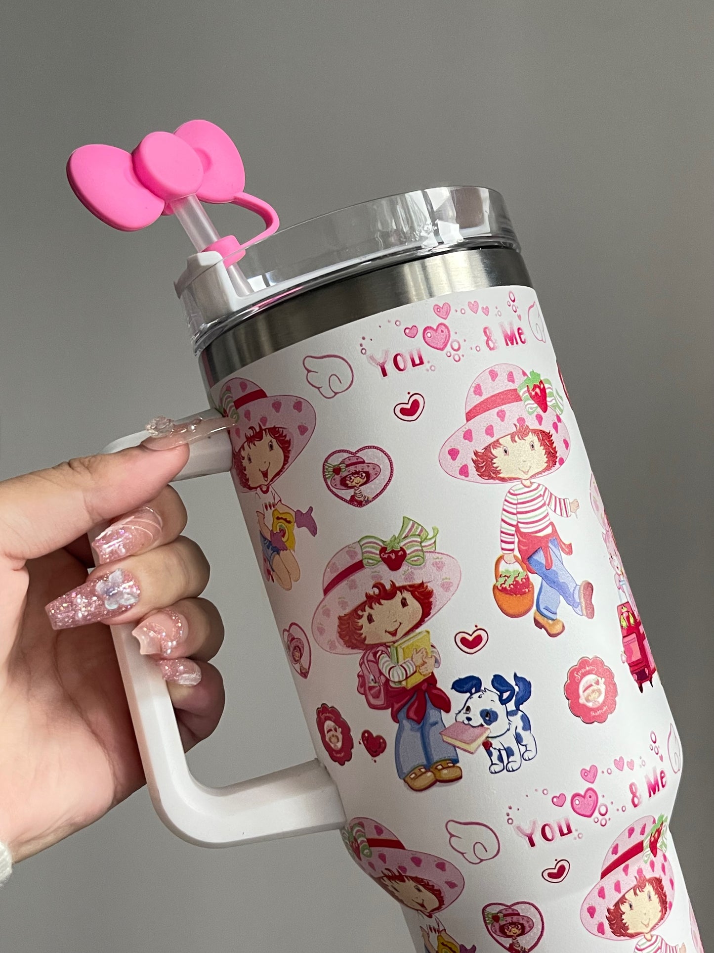 SipSweetie|Strawberry Shortcake In-Car Insulated Cup 1200 ml Tumbler with Handle Stainless Steel Insulated Cup with Lid #0012