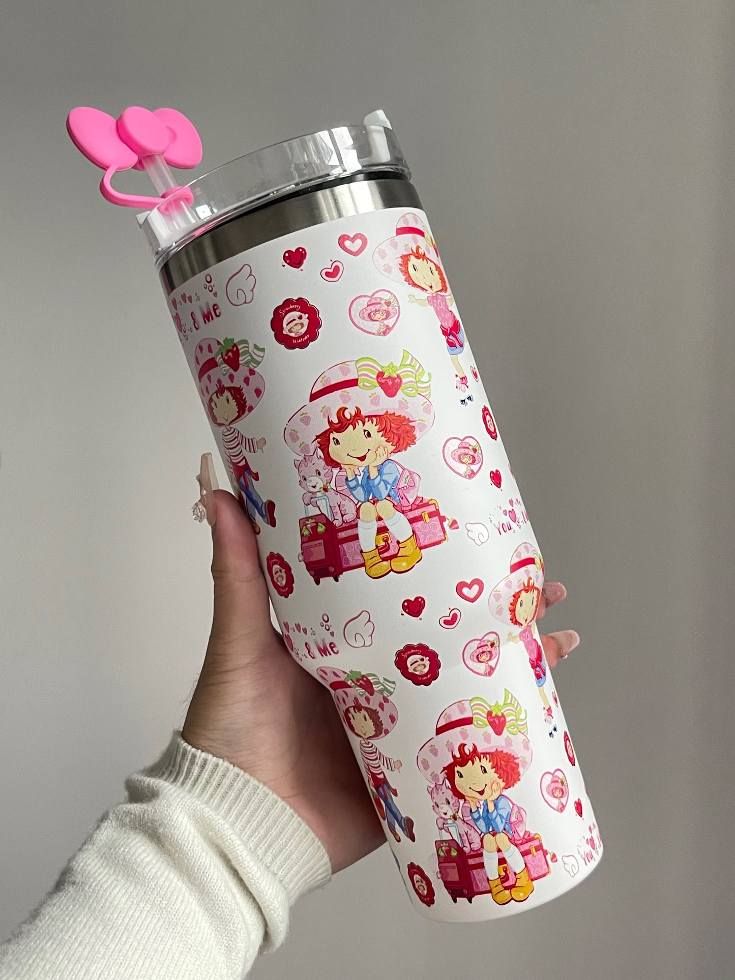 SipSweetie|Strawberry Shortcake In-Car Insulated Cup 1200 ml Tumbler with Handle Stainless Steel Insulated Cup with Lid #0012