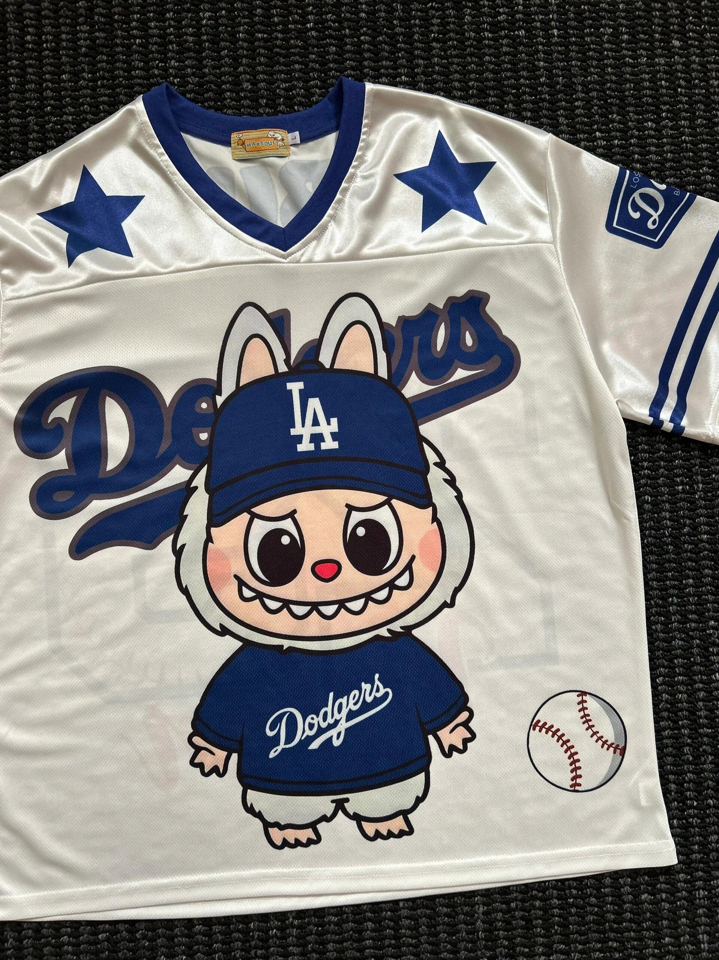 Labubu Blue Dodgers Cute Baseball Jersey Shirts Sports Uniform Summer Loose Short Sleeve Tops T-Shirts