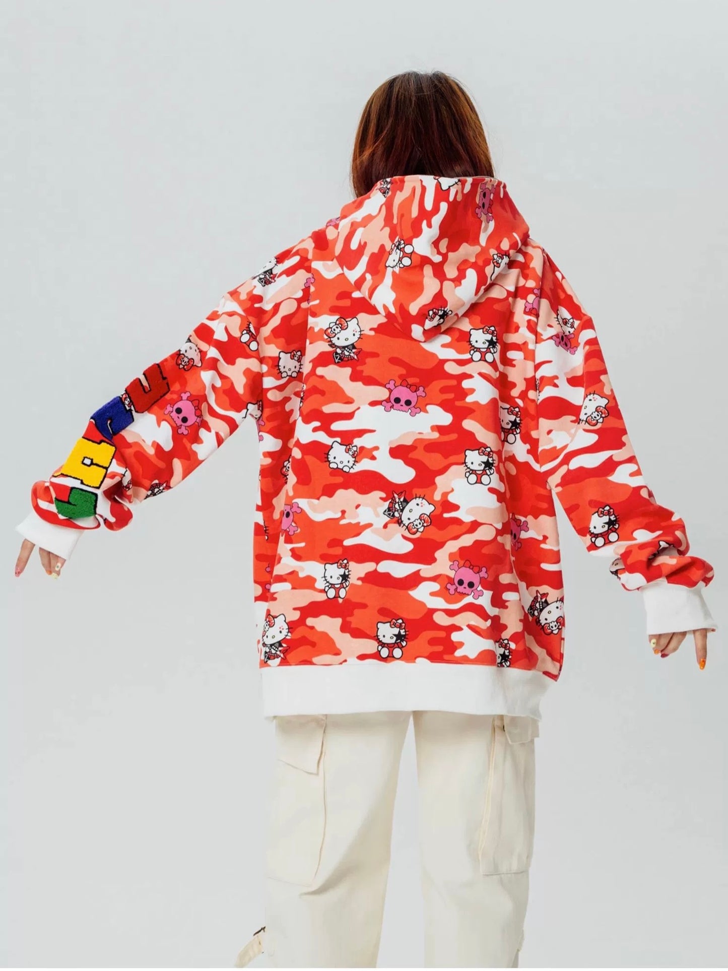 Hellokitty Camouflage Hoodies Fall Jacket Oversized Sweatshirts Casual Drawstring Zip Up Y2K Hoodie with Pocket