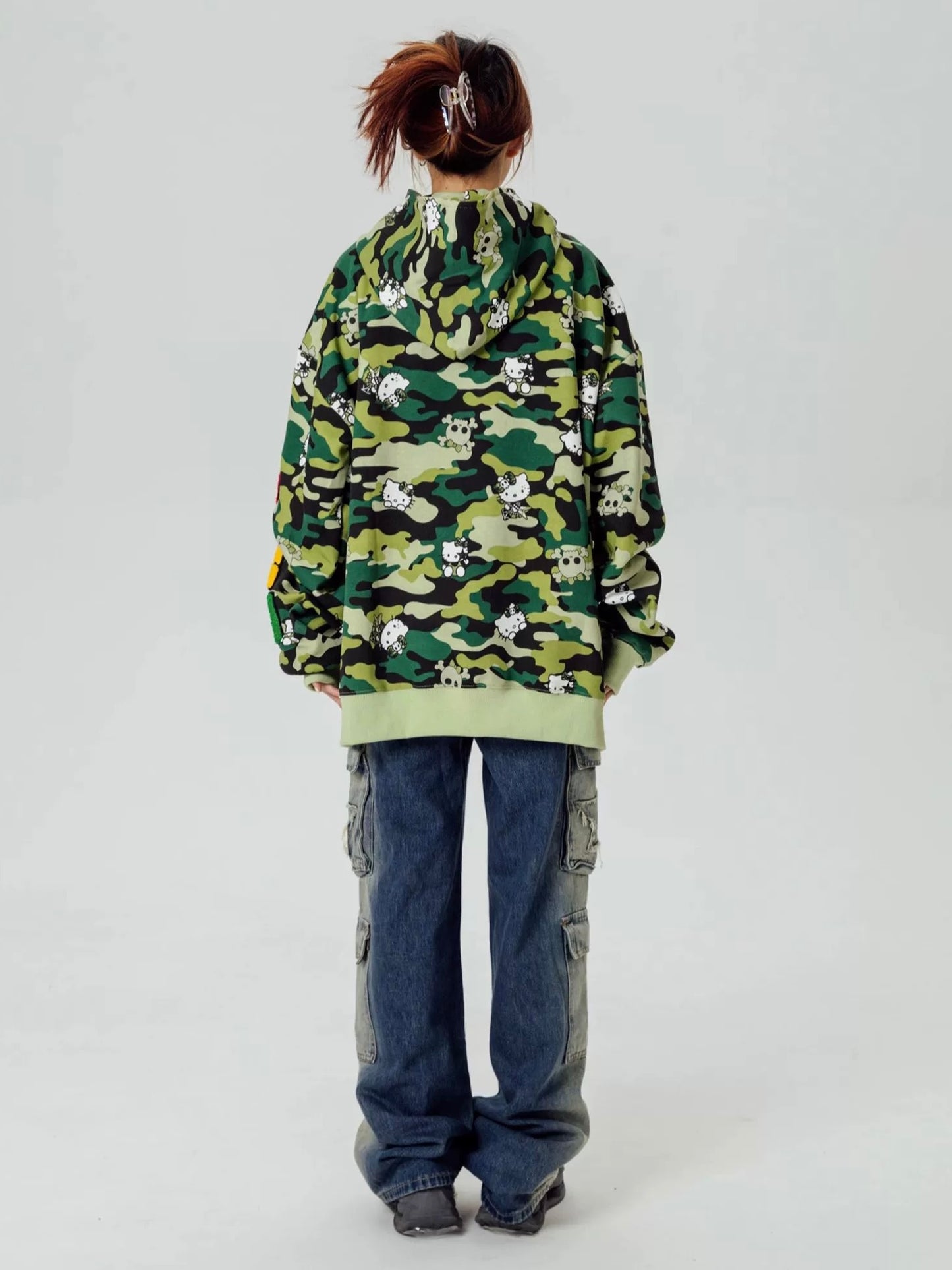 Hellokitty Camouflage Hoodies Fall Jacket Oversized Sweatshirts Casual Drawstring Zip Up Y2K Hoodie with Pocket