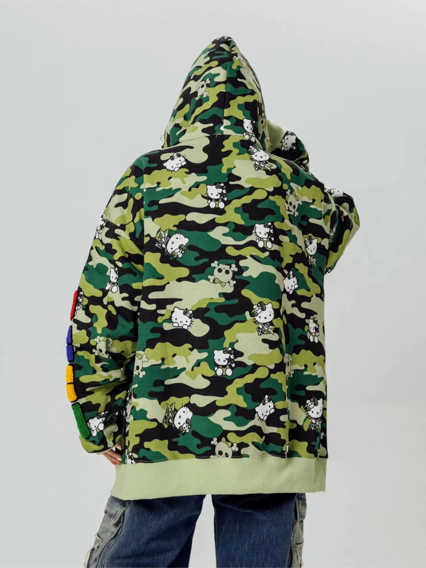 Hellokitty Camouflage Hoodies Fall Jacket Oversized Sweatshirts Casual Drawstring Zip Up Y2K Hoodie with Pocket