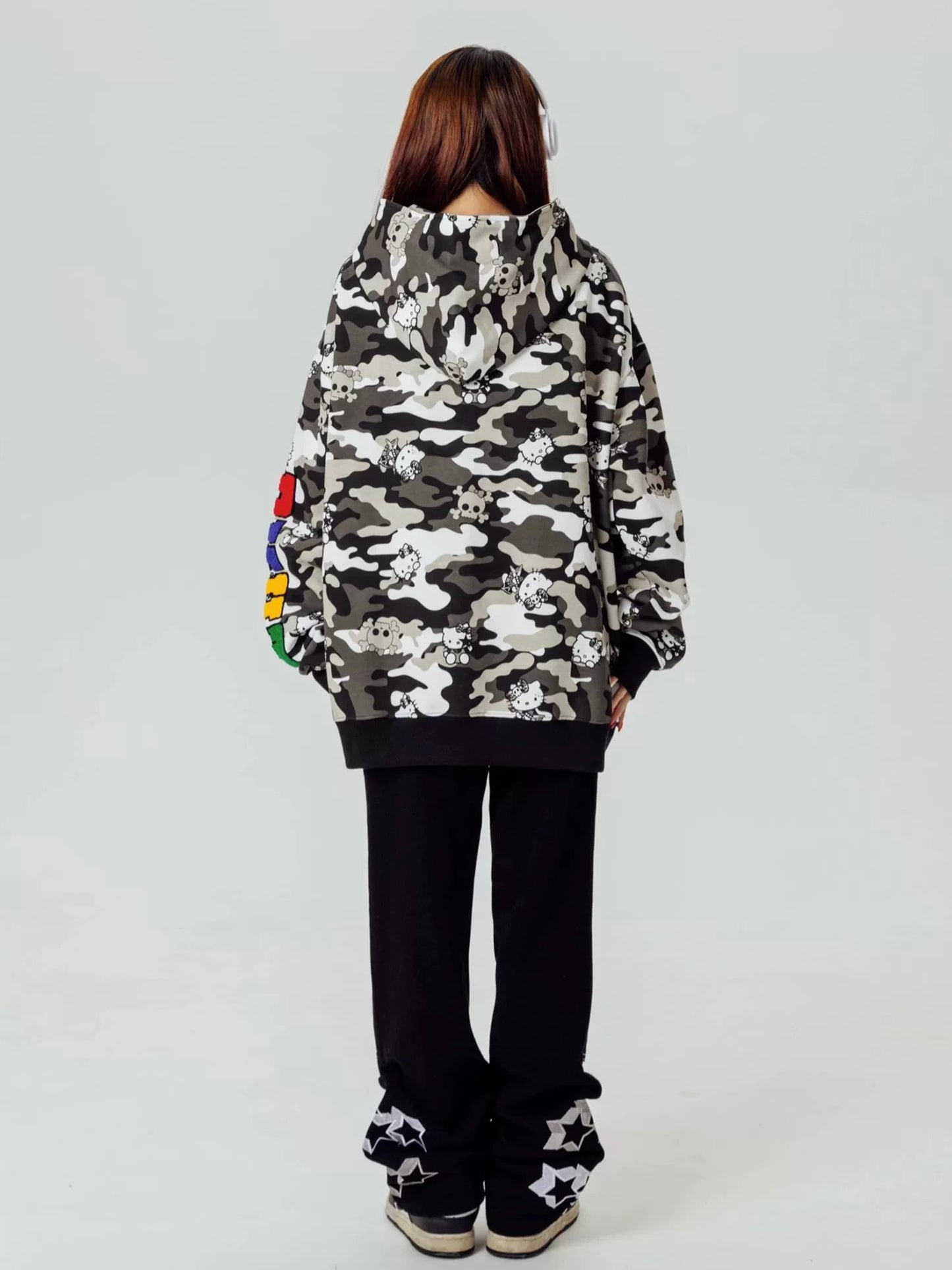 Hellokitty Camouflage Hoodies Fall Jacket Oversized Sweatshirts Casual Drawstring Zip Up Y2K Hoodie with Pocket