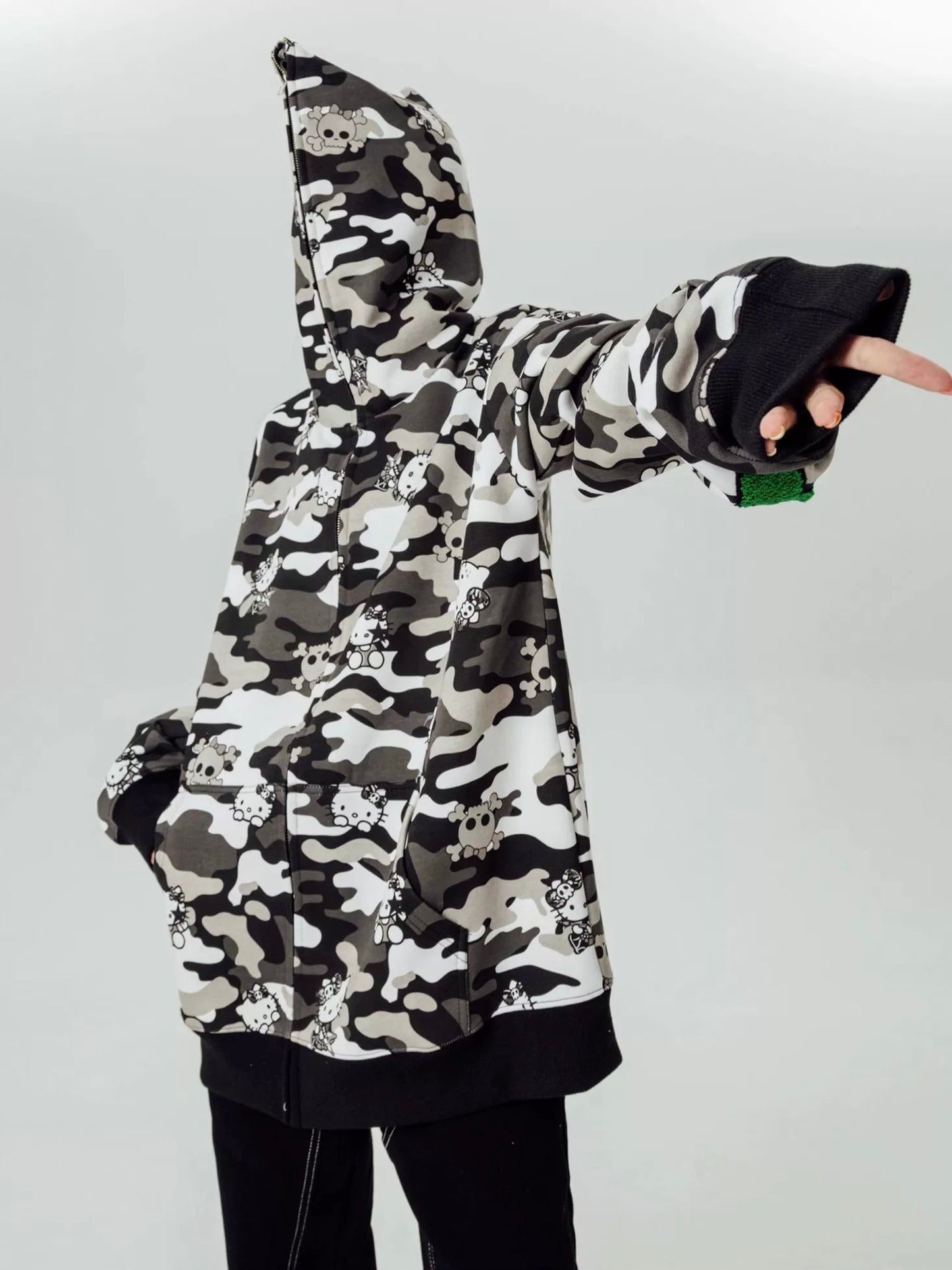 Hellokitty Camouflage Hoodies Fall Jacket Oversized Sweatshirts Casual Drawstring Zip Up Y2K Hoodie with Pocket