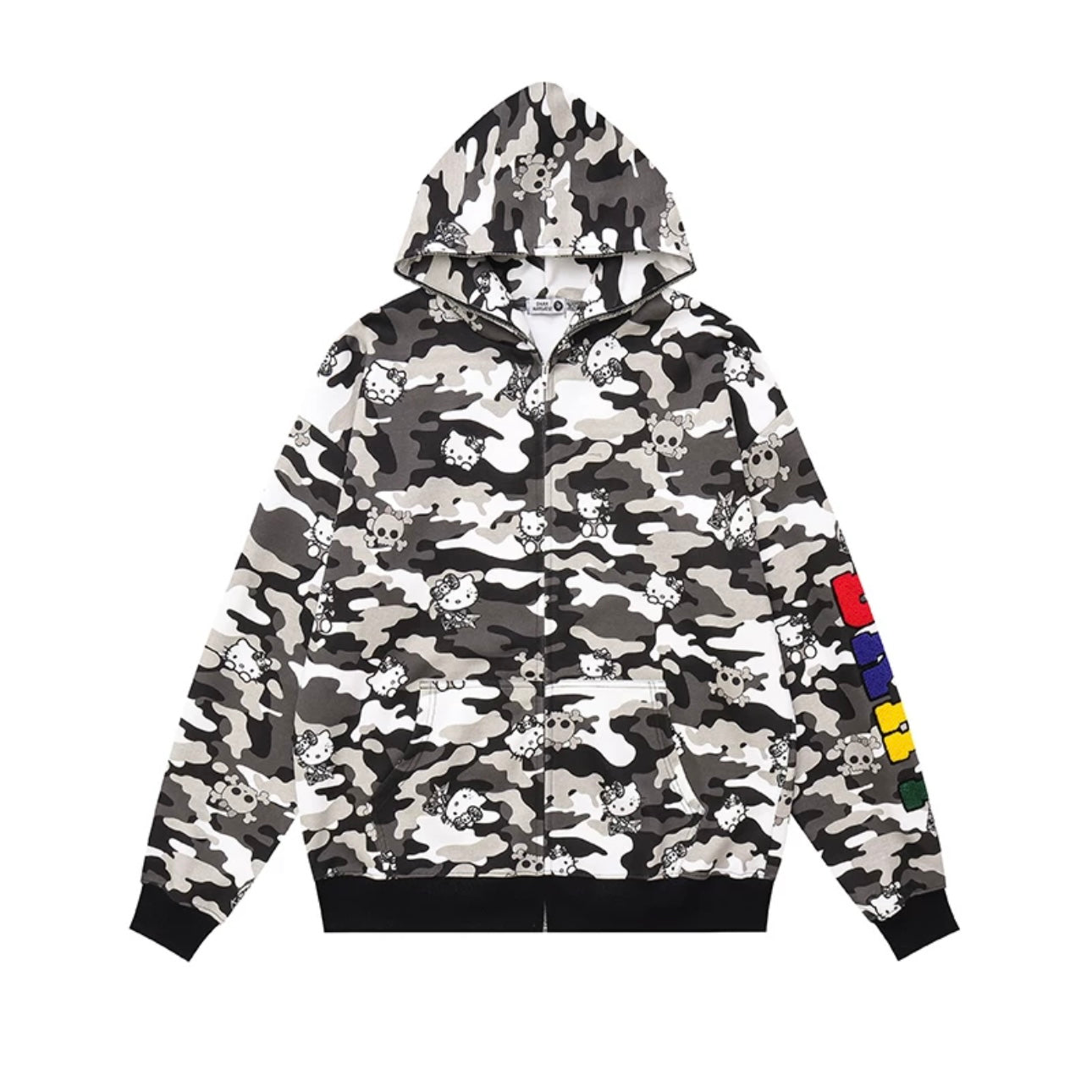 Hellokitty Camouflage Hoodies Fall Jacket Oversized Sweatshirts Casual Drawstring Zip Up Y2K Hoodie with Pocket