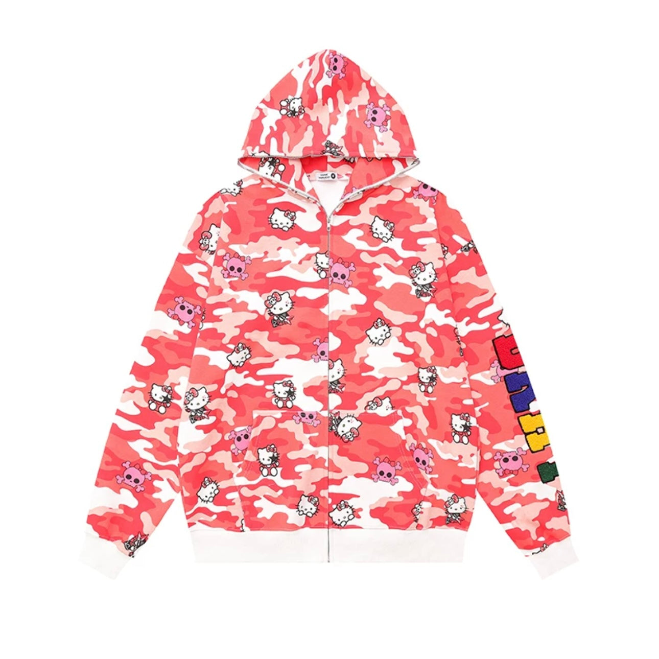 Hellokitty Camouflage Hoodies Fall Jacket Oversized Sweatshirts Casual Drawstring Zip Up Y2K Hoodie with Pocket