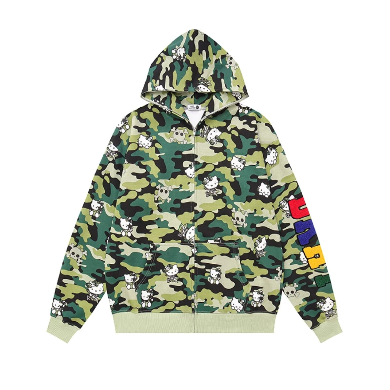 Hellokitty Camouflage Hoodies Fall Jacket Oversized Sweatshirts Casual Drawstring Zip Up Y2K Hoodie with Pocket