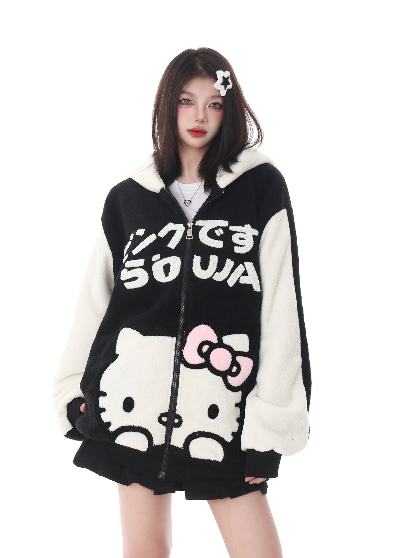 Hellokitty Teddy Jackets Fall Fashion Womens Teddy Coats Fleece Button Down Hooded Tops Warm Winter Outerwear with Pockets