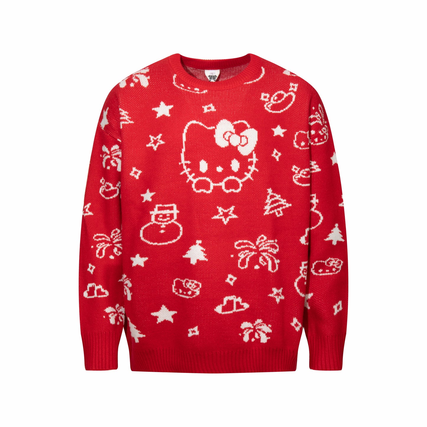 Hellokitty Long Sleeve Crew Neck Comfy Loose Oversized Knitted Pullover Sweater(Scarf Freebie)