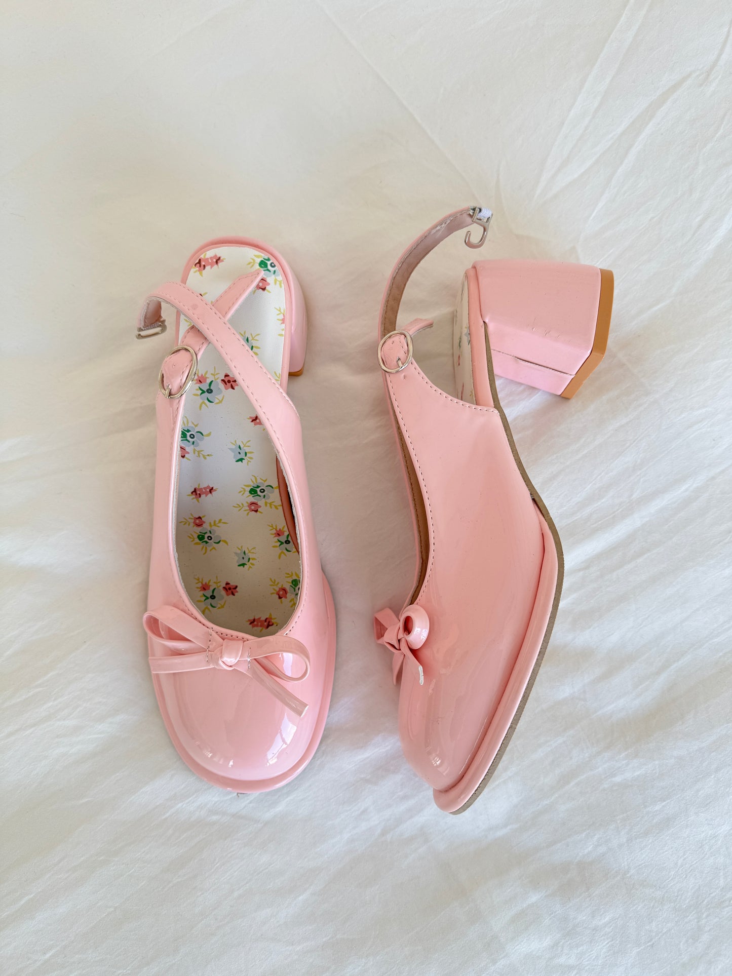 Pink Chunky High Heels Ankle Strap Pumps Mary Jane Bow Lace Dress Shoes