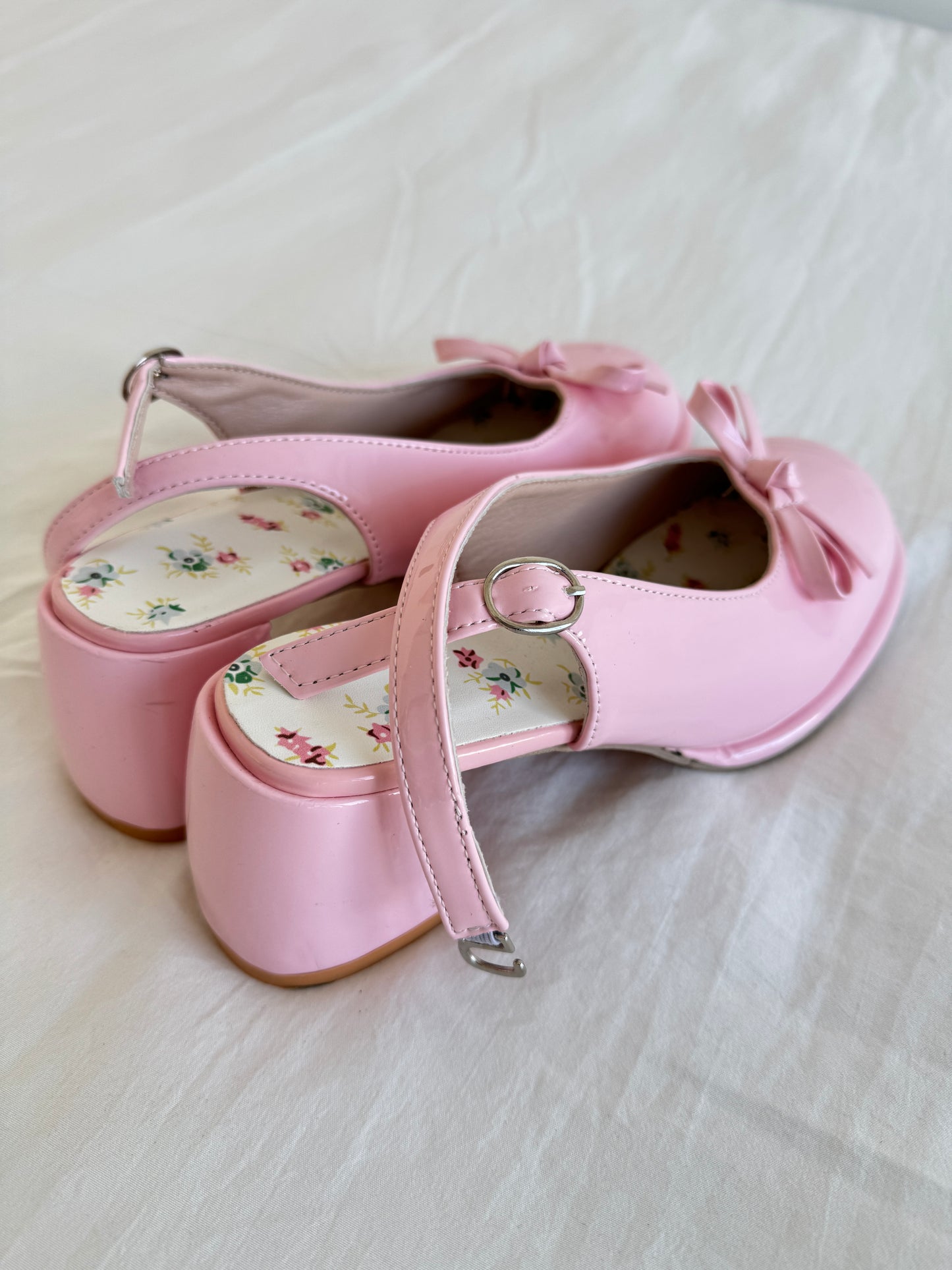 Pink Chunky High Heels Ankle Strap Pumps Mary Jane Bow Lace Dress Shoes