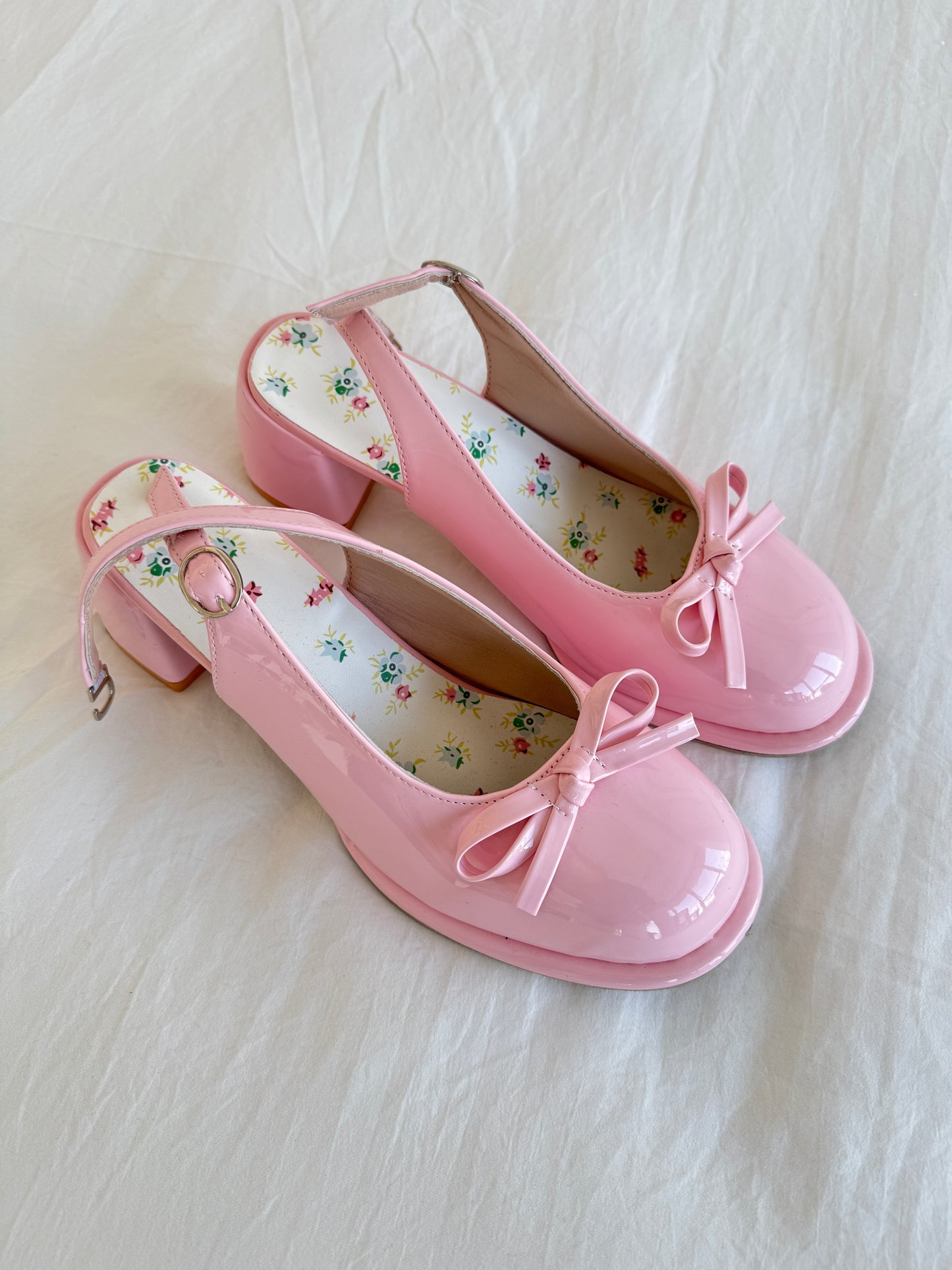 Pink Chunky High Heels Ankle Strap Pumps Mary Jane Bow Lace Dress Shoes