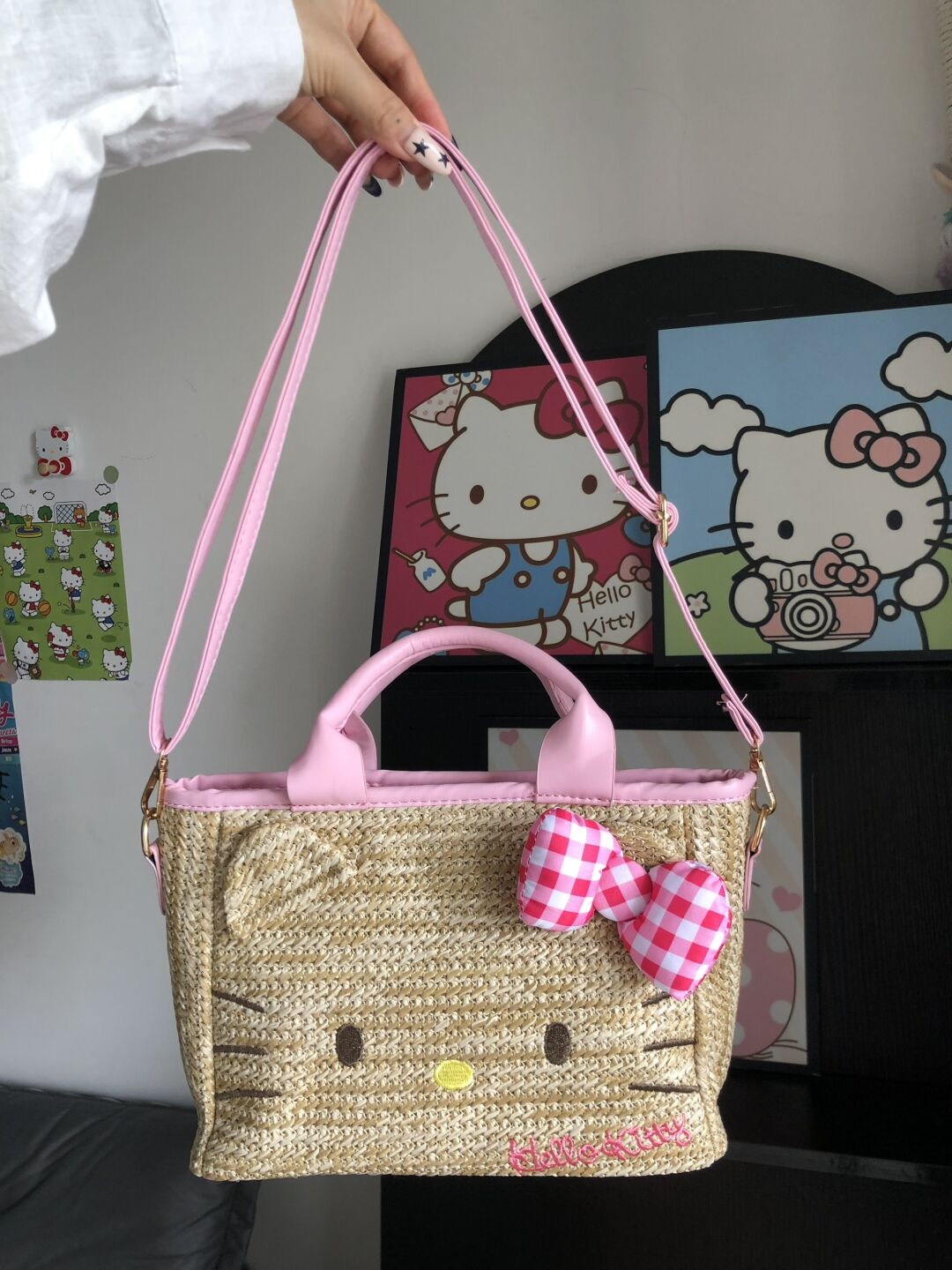 Hellokitty Summer Beach bag Handmade Straw Handbag