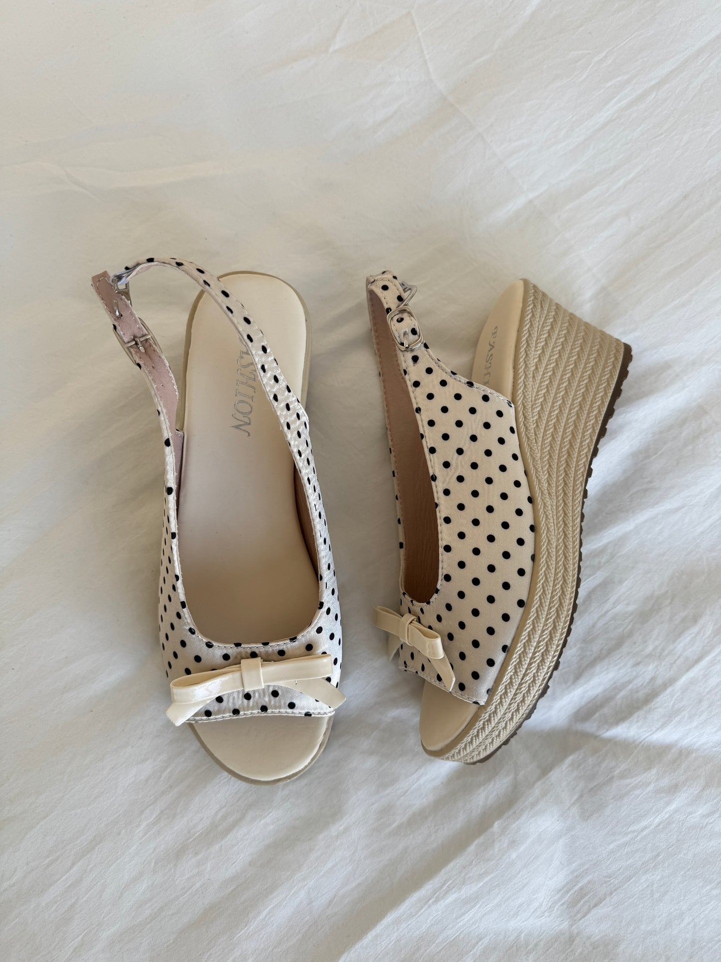Polka Dot Back Adjustable Strap Straw Woven Classic Wedge Sandals Slingback Platform High Pumps Party Dress Casual Sandals 3 inches