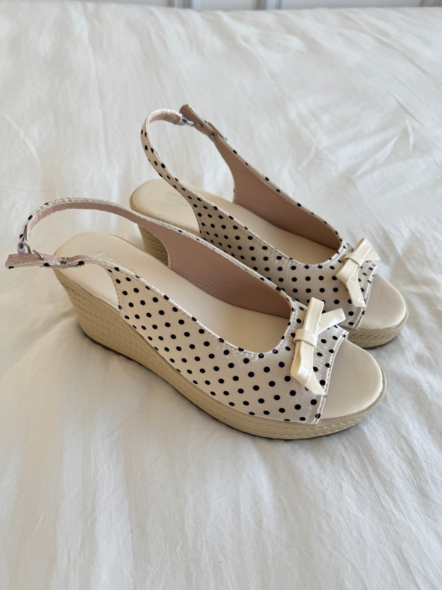 Polka Dot Back Adjustable Strap Straw Woven Classic Wedge Sandals Slingback Platform High Pumps Party Dress Casual Sandals 3 inches