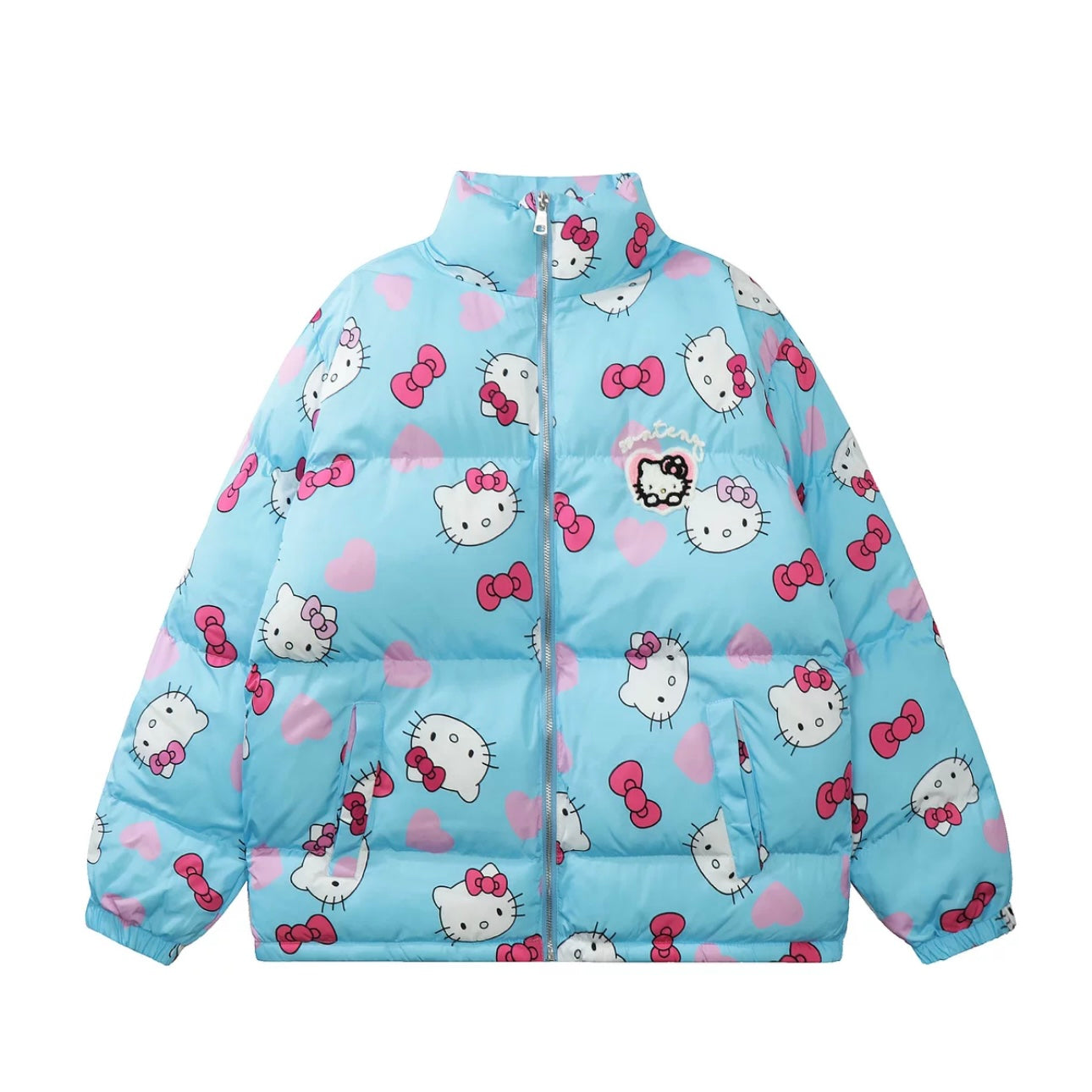 Hellokitty Cute Winter Long Sleeve Zip Puffer Jacket Pockets Baggy Short Down Coat