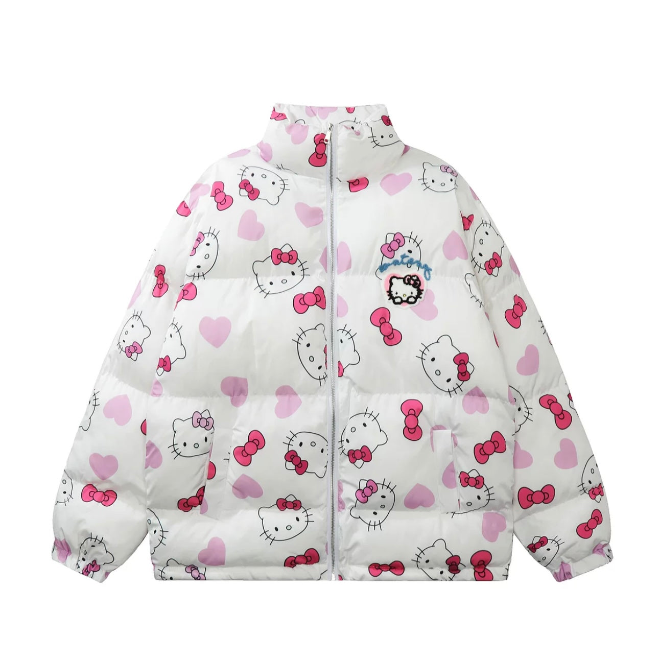 Hellokitty Cute Winter Long Sleeve Zip Puffer Jacket Pockets Baggy Short Down Coat