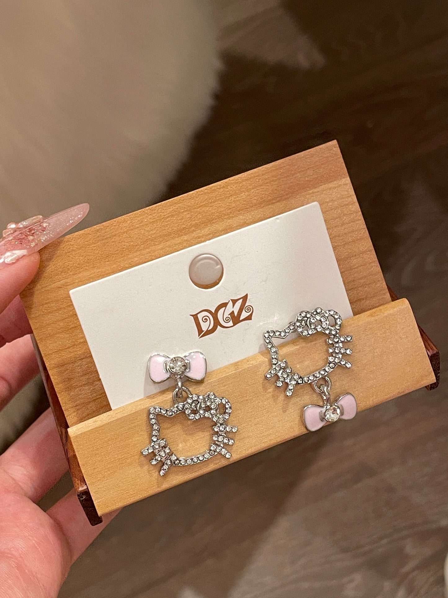 HelloKitty Sparkle Skeleton Pink Bow Pendant Earrings 2PCS