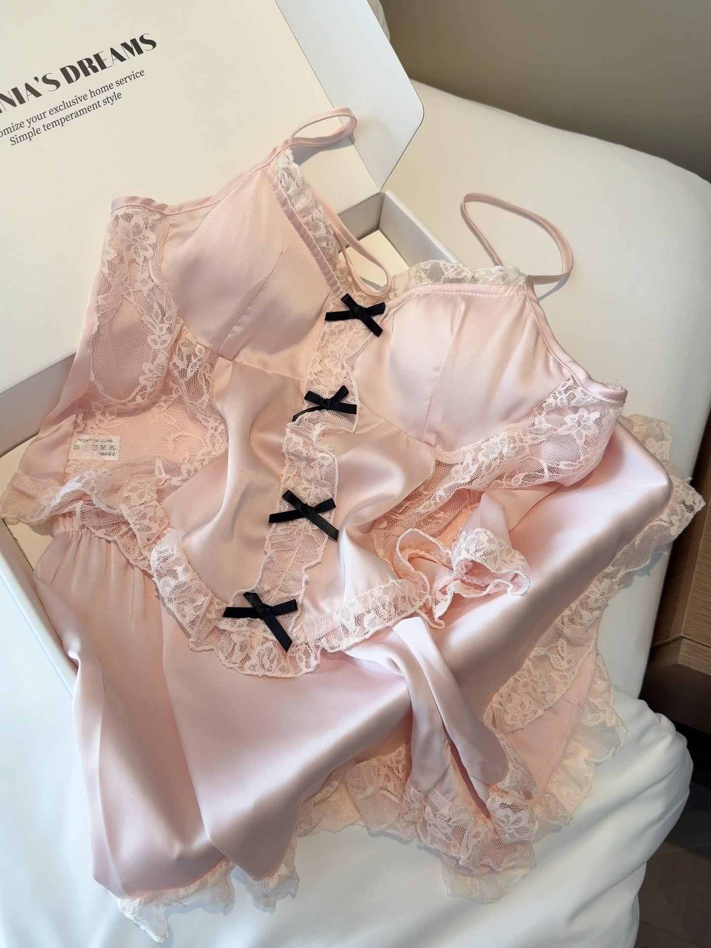 Pink Satin Pajama Set for Women 2 Piece Silky Lingerie Sleepwear Camisole Pj Shorts Set Soft Nightwear