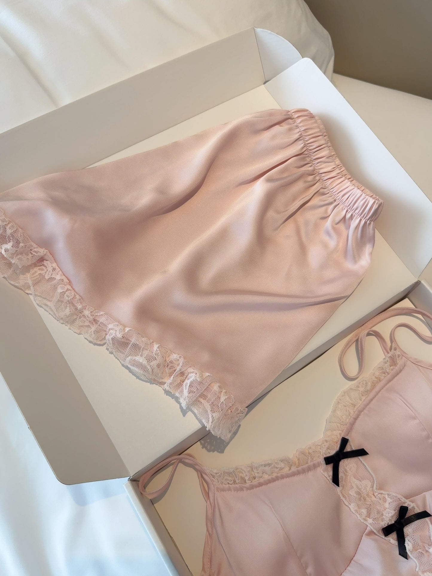 Pink Satin Pajama Set for Women 2 Piece Silky Lingerie Sleepwear Camisole Pj Shorts Set Soft Nightwear