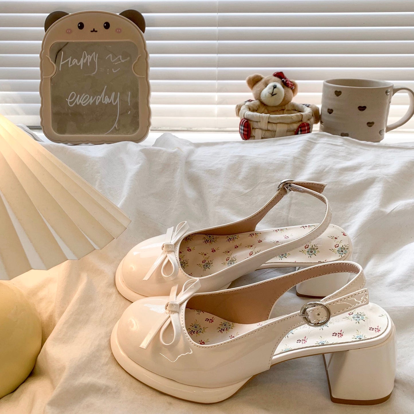 Pink Chunky High Heels Ankle Strap Pumps Mary Jane Bow Lace Dress Shoes