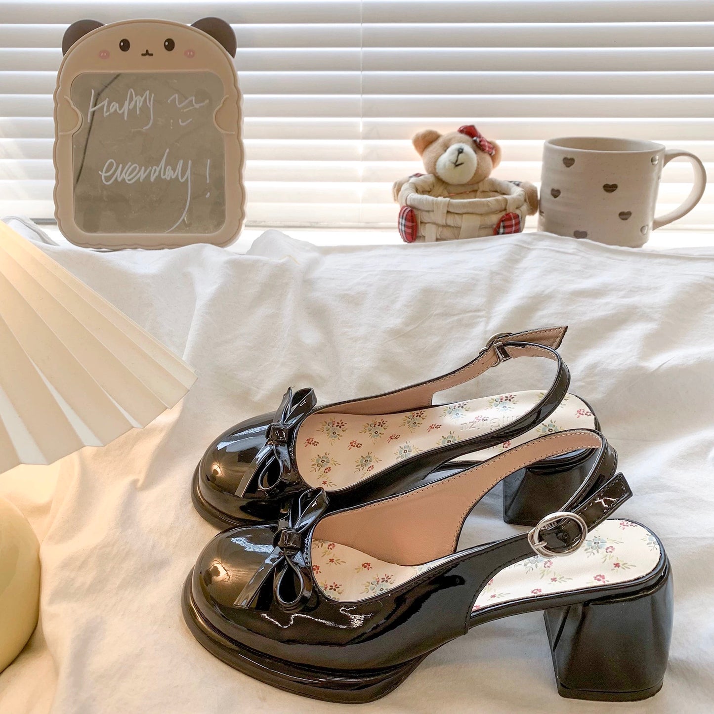Pink Chunky High Heels Ankle Strap Pumps Mary Jane Bow Lace Dress Shoes