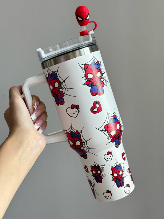 SipSweetie|HelloKitty x Spiderman In-Car Insulated Cup 1200 ml Tumbler with Handle Stainless Steel Insulated Cup with Lid #0001