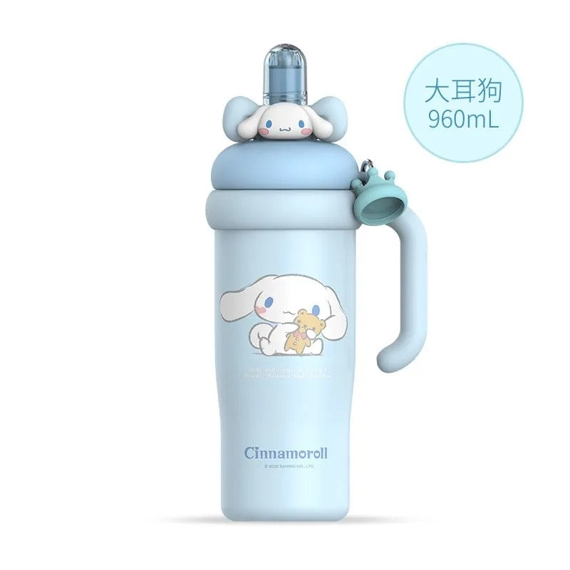 Sanrio Tumbler with Handle Stainless Steel Insulated Cup with Lid & Straw Water Bottle Cupholder Friendly Women Travel Mug