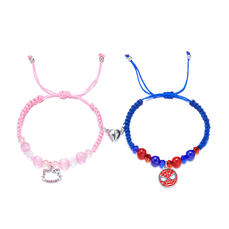 Hellokitty and Spiderman 2 Pcs Magnetic Couples Bracelets Matching Friendship Bracelets Adjustable Bracelets