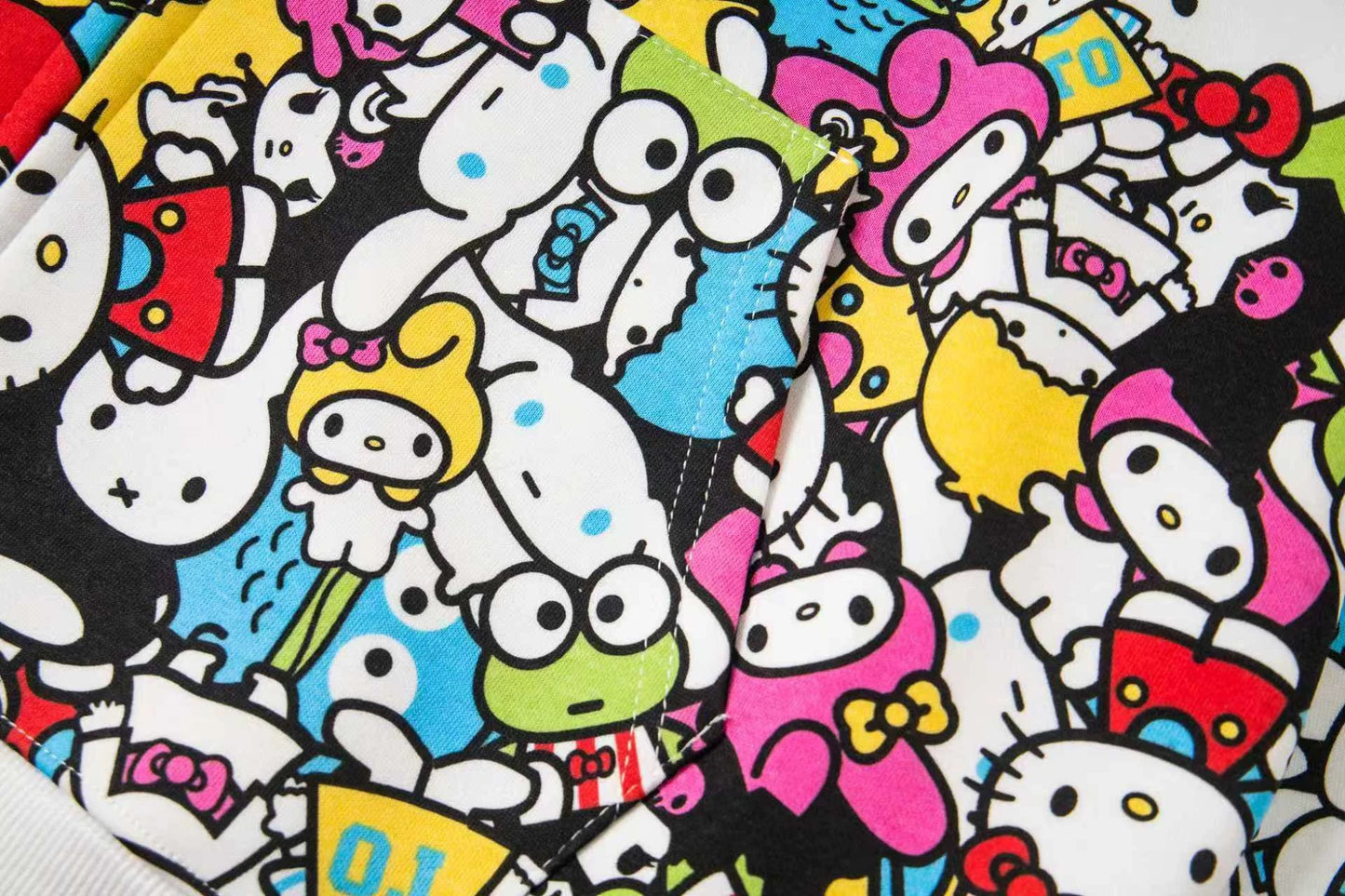 Sanrio Colorful Hoodies Fall Jacket Oversized Sweatshirts Casual Drawstring Zip Up Y2K Hoodie with Pocket